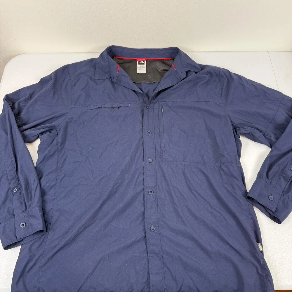 The North Face Mens XL Navy Blue Vented Long Sleeve Hiking Button Down Shirt